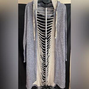 Indigo Thread Co. Long Cardigan with Distressing down the back